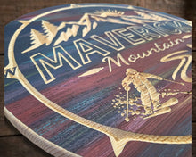 Custom Ski Mountain Sign, 16" round carved wood wall sign