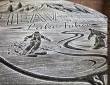Custom Ski Mountain Sign, 16" round carved wood wall sign