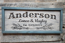 Family Name wedding sign, wooden framed teal and barnwood sign Made in Montana Knotty Pine Woodworks