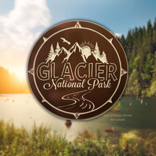 Wooden circle sign Glacier National Park, customizable, Espresso