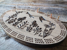 Mountain Wildflower cribbage board, barnwood dark color, made from hard maple, Made in Montana cribbage boards