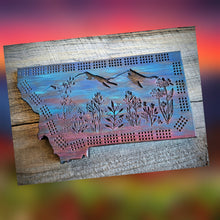 Mountain Wildflower cribbage board, Montana Shaped cribbage board, Sunset colors, Made in Montana, personalized cribbage boards