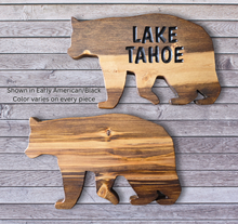 Wooden bear-shaped sign with 'Lake Tahoe' engraving customizable, Made in Montana USA, Knotty Pine Woodworks
