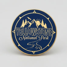 Wooden circle sign Yellowstone National Park, customizable, navy color
