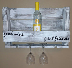 4 Glass Wine Rack- Good Wine, Great Friends