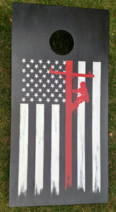 Knotty Pine Woodworks- corn hole lineman flag