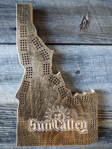 Idaho Shaped cribbage board, Sun Valley, ID games, Knotty Pine Woodworks Made in Montana