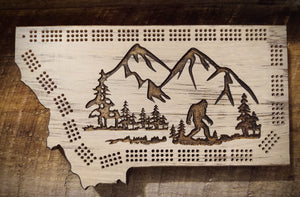 Sasquatch Cribbage board Knotty Pine Woodworks, hide and see champion cribbage