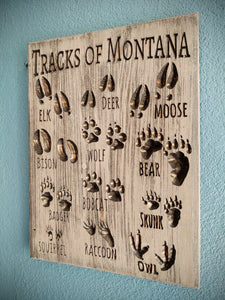 Tracks of Montana, barnwood color animal prints- Knotty Pine Woodworks