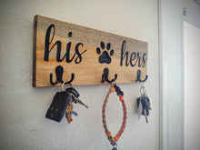 His, Paw, Hers key hooks and leash hook sign. Made in MT knotty pine woodworks